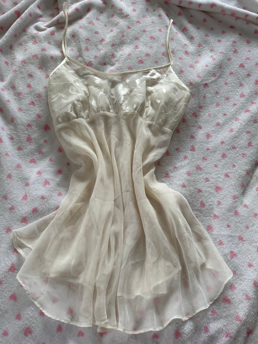 Vintage Delicates Ivory Sheer Babydoll Nightgown Mesh Coquette Y2K Romantic